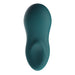 A sleek, green We-Vibe Touch X Lay On Vibrator, featuring an ergonomic and curvaceous design with a minimalistic appearance and a waterproof silicone coating, as seen from above.