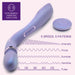 The Wellness Eternal Slim Ergonomic Powerful Remote Control Wand - Lavender by Blush is showcased in the image. It highlights its features: "10 Powerful Vibrating Functions", "5 Speeds, 5 Patterns". Illustrations depict various vibration patterns labeled as Intensify, Throb, Rumble, Tremble, and Pulse.