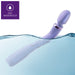 A lavender Wellness Eternal Slim Ergonomic Powerful Remote Control Wand by Blush is partially submerged in water, showcasing its IPX7 waterproof features with an icon in the top-left corner. The wand flaunts a bulbous head and a slender handle, complemented by control buttons and an optional wireless remote control for added convenience.