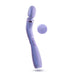 Introducing the Wellness Eternal Slim Ergonomic Powerful Remote Control Wand by Blush in Lavender: This light purple, elongated, and curved personal massager features a rounded head and comes with a small, wireless remote control. The waterproof wand is designed with a reflective band near the head, button controls on the handle, and delivers powerful vibrations for an enhanced experience.