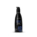 A black bottle of Wicked Aqua Blueberry Muffin Flavored Water Based Lubricant from Wicked Lubes. The 60 ml (2.0 fl oz) sugar-free, water-based intimate lubricant features a pump dispenser and is labeled with blue text and a graphic of a muffin.