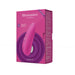 Image of a pink retail box with a slightly open flap containing the "Womanizer Starlet 3 Pleasure Air Clitoral Stimulator - Pink" by Womanizer. The packaging showcases the sleek, pink device and includes text highlighting features such as "Pleasure Air" air pulsation stimulation.