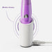 A purple handheld device, labeled as the Zumio S - Rechargeable Clitoral Stimulator from Zumio, is placed in a white charging dock. An arrow pointing to the dock is labeled "Wireless charging." The dock has a USB cable attached to it. The image illustrates the wireless charging feature of the Zumio S, which includes its innovative SpiroTIP™ technology for pinpoint stimulation.