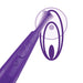 Illustration of the Zumio X Powerful Oscillating Rechargeable Clitoral Stimulator in purple, featuring Spiro Tip™ Technology, demonstrating a circular motion designed for effective clitoral area cleaning.