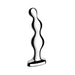 The b-Vibe Stainless Steel Weighted Anal Beads for Prostate is a shiny, silver, sculptural figure featuring a wavy, abstract shape that stands upright on a solid rectangular base. Crafted from body-safe stainless steel, its sleek design is highlighted against a plain white background.