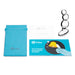 An image of the b-Vibe Stainless Steel Weighted Anal Beads for Prostate featuring a beaded design. It includes a blue drawstring storage bag, a white cleaning cloth with care instructions, and a blue pamphlet titled "the positively pleasurable prostate" with a bell and hand illustration, perfect for prostate stimulation.