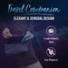 A promotional image features a person placing a teal Surrender Intermediate 5.75 Inch Silicone Beginner & Pegging Dildo by Blush into a black purse. The background emphasizes "Travel Companion, Elegant & Sensual Design," accompanied by icons and phrases such as "Body Safe" and "Travel-Friendly Size." This non-powered accessory is ideal for on-the-go adventures.