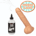 BTB Shop's "Fuck Stick Vibrating Squirting Dildo (Vanilla)" and accompanying "Half Price Fuck Sauce Cum Lube" bundle. The dildo is flesh-colored and realistic, while the lube comes with a nozzle for easy dispensing. Text: "Bundle & Save" inside a burst graphic.